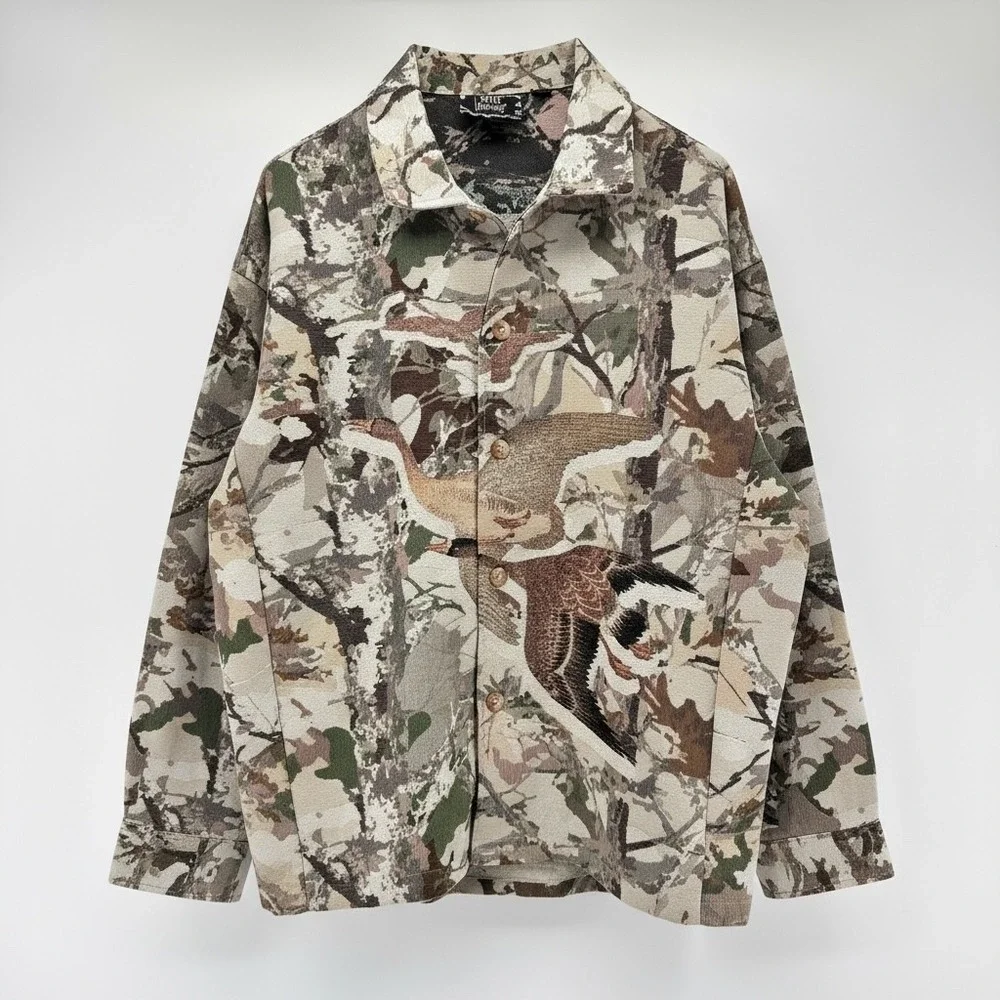 Rebel Vengeance Tapestry Jacket Mens Large Camo Duck Print Button Up‎ Shirt NWT